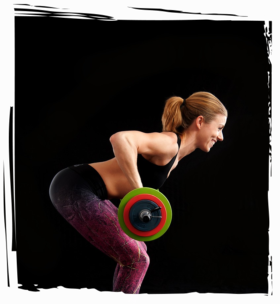 weibl. Person beim vorgebeugten Rudern mit der Langhantel